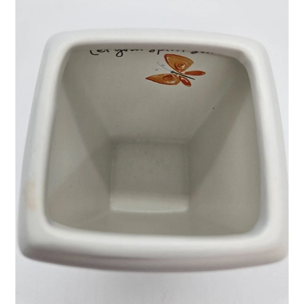 Square Ceramic Vase‎ White Butterfly Quote Decor Home Accent